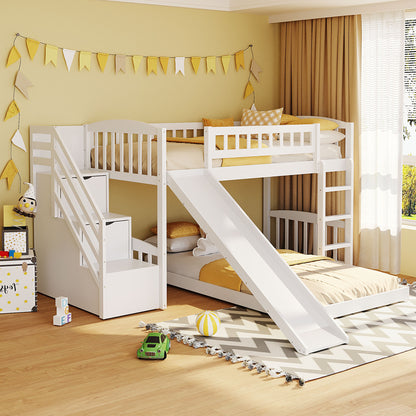 Stairway Twin over Twin Bunk Bed with Two Drawers and Slide, White(OLD SKU:LT100156AAK-1) image 2