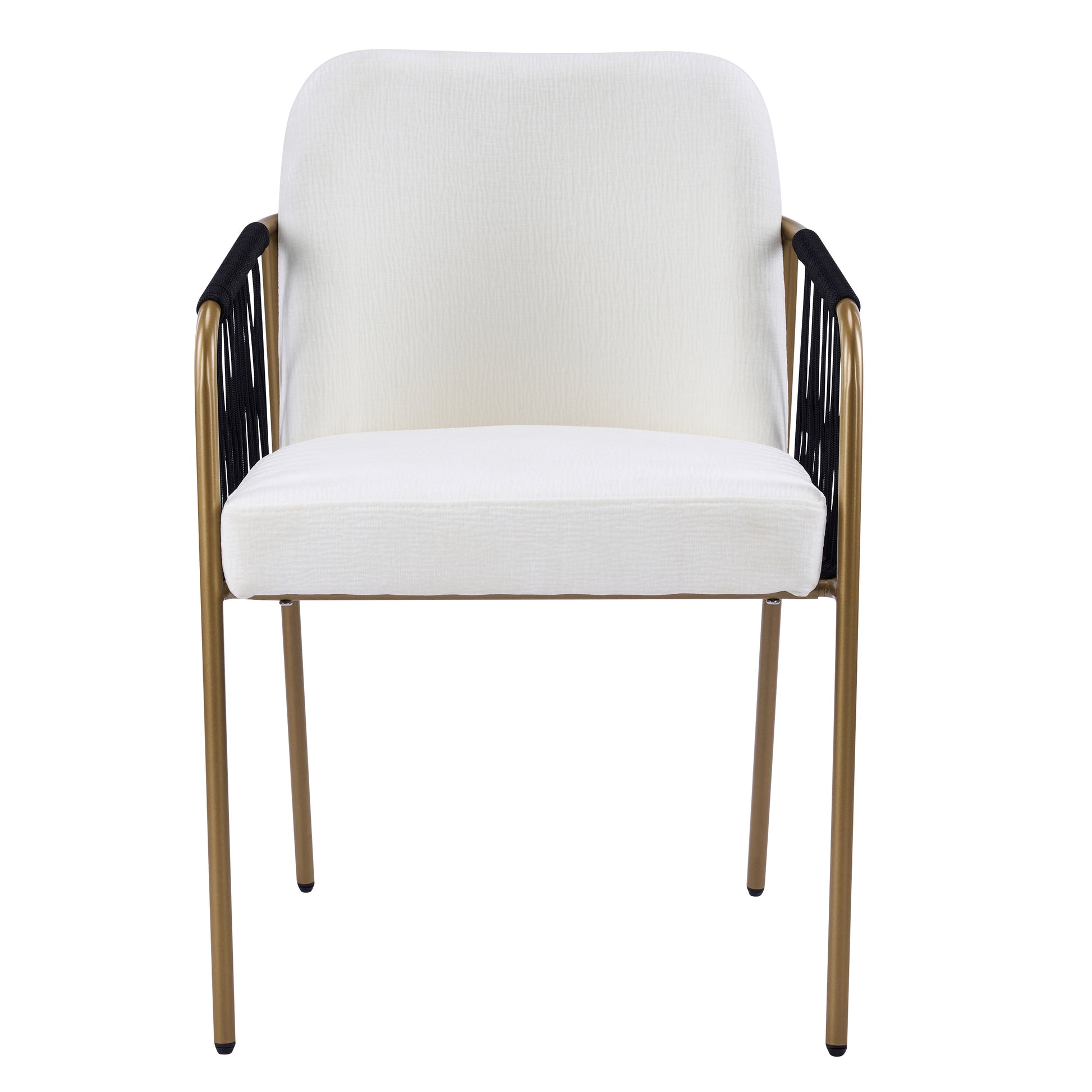 Modern Glam Upholstered Dining Chairs (Set of 2),Gold Metal Frame with Black Woven Armrests, Beige Fabric Seat image 5