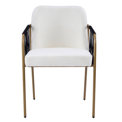 Modern Glam Upholstered Dining Chairs (Set of 2),Gold Metal Frame with Black Woven Armrests, Beige Fabric Seat image 5