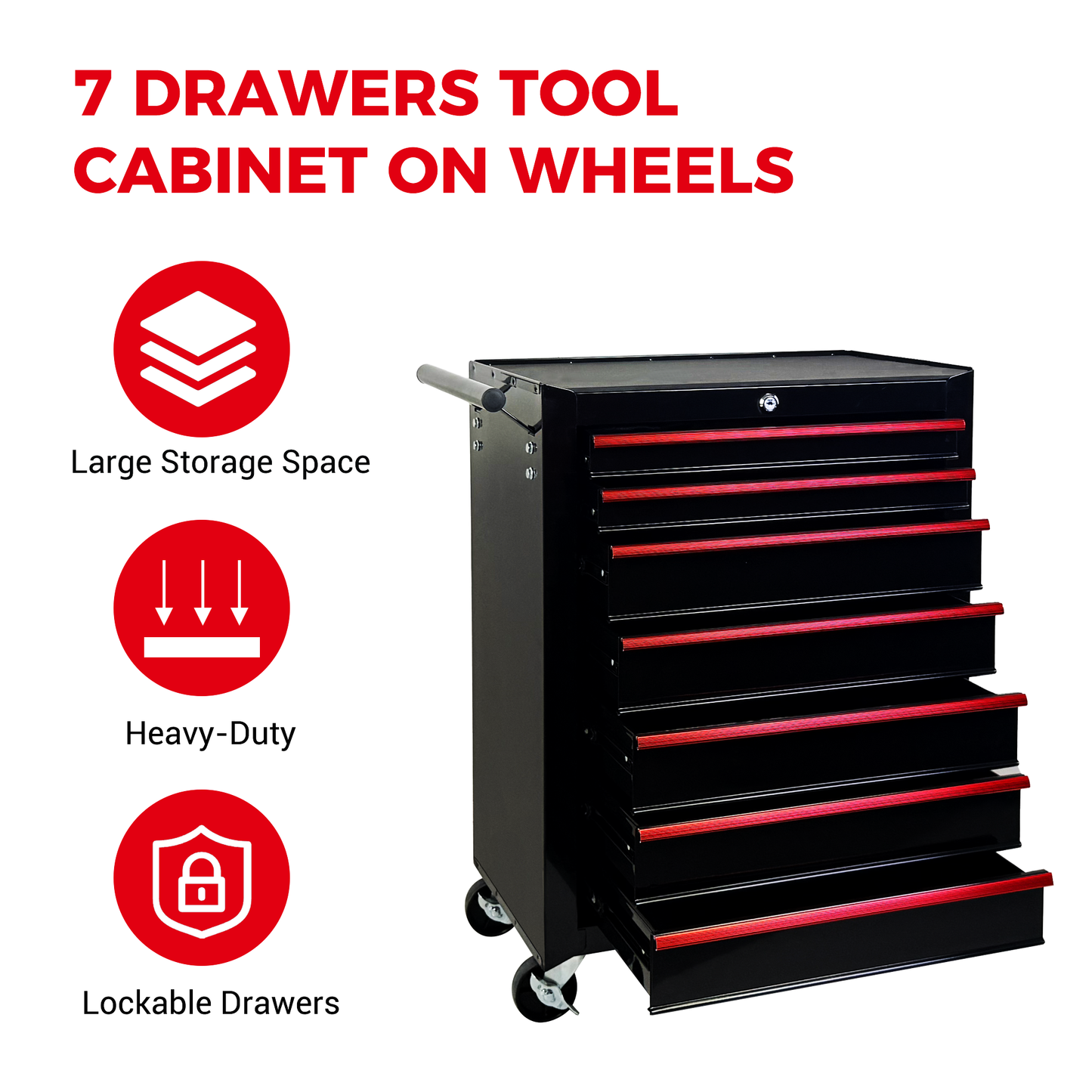 Rolling Metal Tool Chest with 7 Drawers, 20" 7-Drawer Tool Chest Cabinet with Ball Bearing Drawer Slides, Steel Tool Storage Box Organizer -BLACK image 4