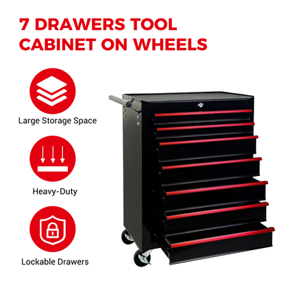 Rolling Metal Tool Chest with 7 Drawers, 20" 7-Drawer Tool Chest Cabinet with Ball Bearing Drawer Slides, Steel Tool Storage Box Organizer -BLACK image 4