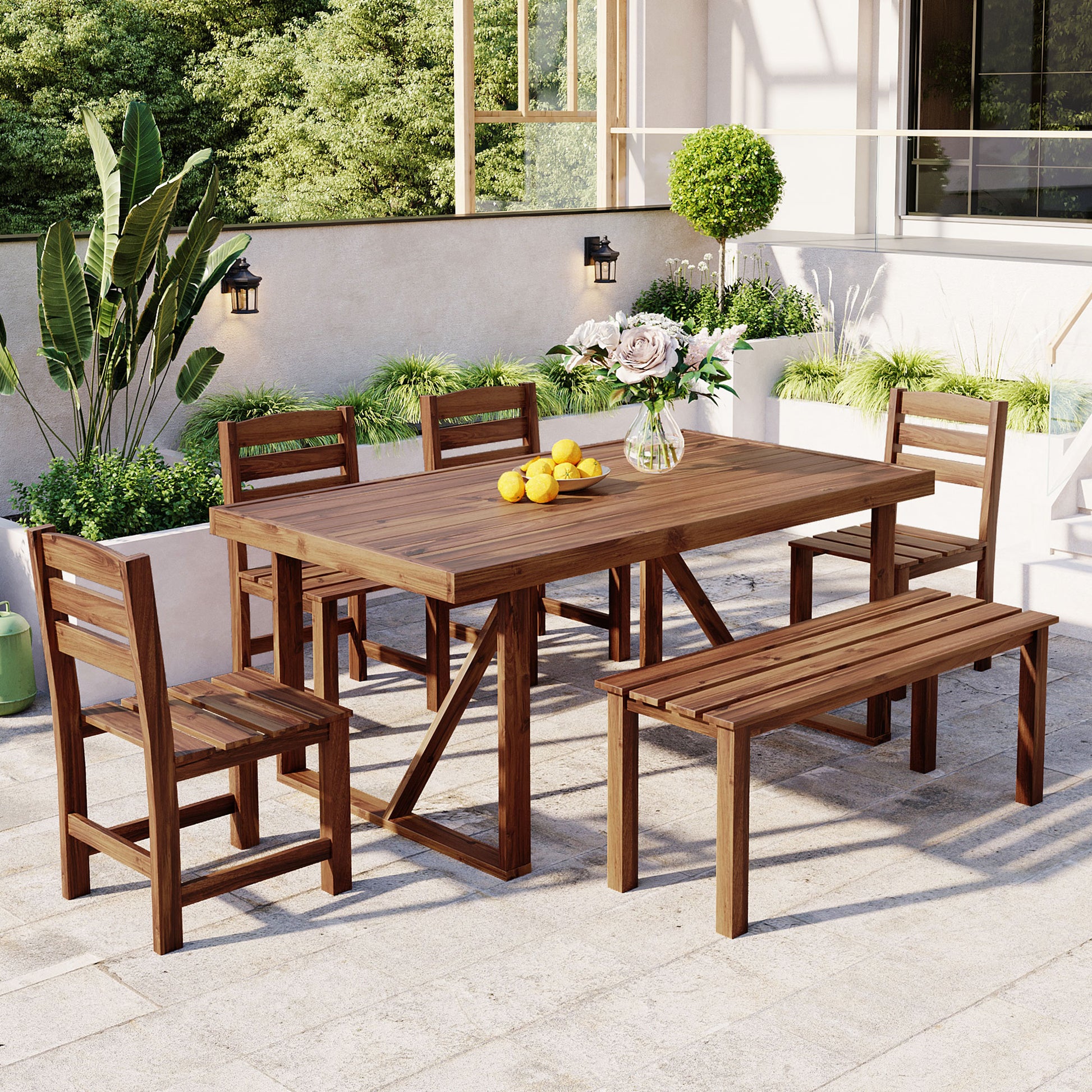 U_Style High-quality Acacia Wood Outdoor Table and Chair Set, Suitable for Patio, Balcony, Backyard(old sku:WY000432AAE) image 1