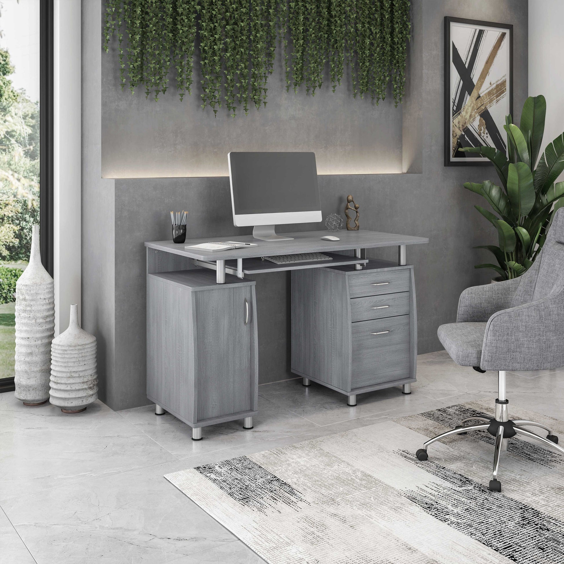 Techni Mobili Complete Workstation Computer Desk with Storage, Grey image 1