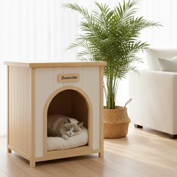Modern Indoor Wooden Dog House with Removable Cushion – Solid Cedar Pet House for Small Dogs & Cats, Furniture-Grade Scandinavian Design image 8