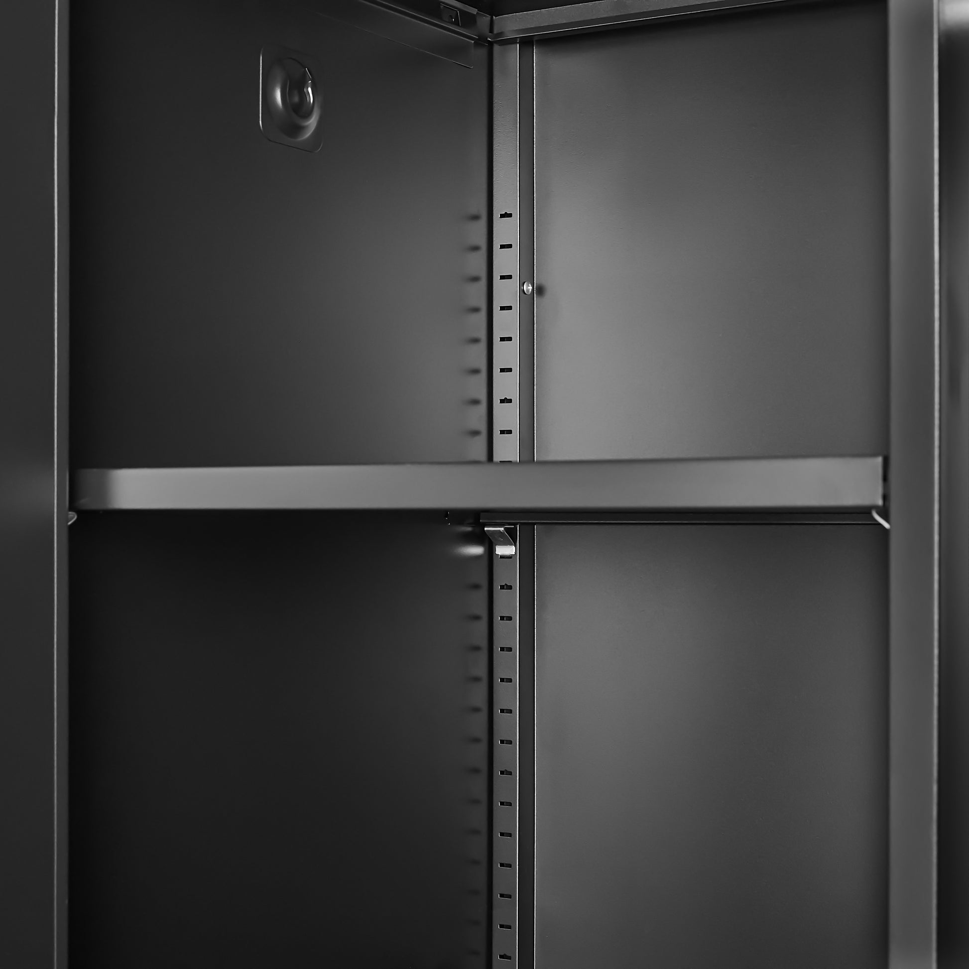 Wide & Deep Metal Storage Cabinet with Hanging Rod,Black Broom Closet Storage Cabinet with Lock, Tall Wardrobe Cabinets with Doors and Shelves,Locking Steel Tool Cabinets for Home,Office,Garage image 8
