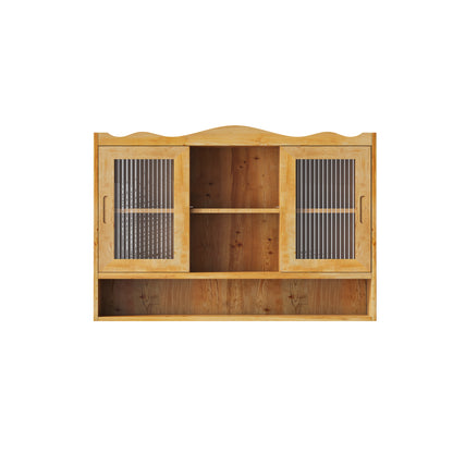 35.4"Retro 2 Door Sliding Cabinet Three Layers of Storage Space,Suitable for Bathrooms,Kitchens,Dining Rooms,Natural image 6