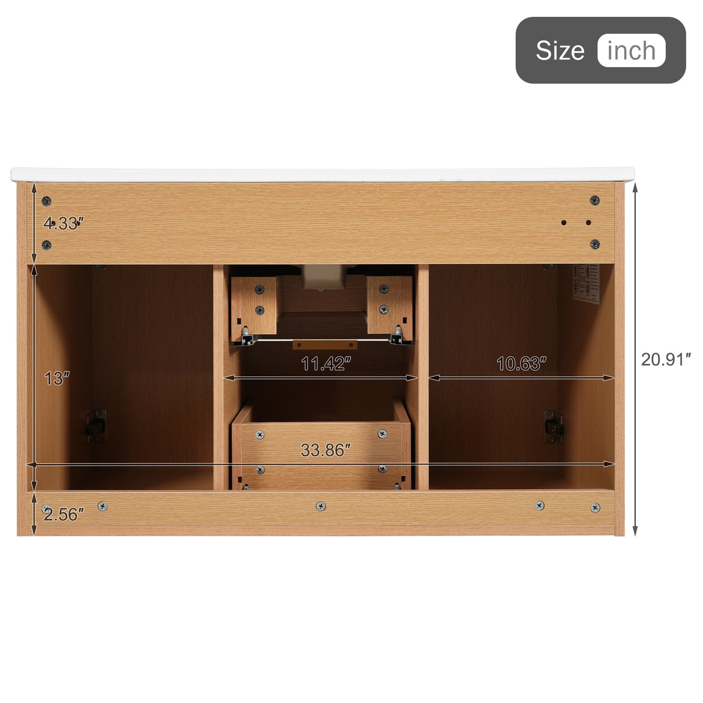 [Video]36 Inch Single Sink Bathroom Vanity with ceramic Top, MDF Cabinet, Soft Close Doors, Divided Drawers, Wall-Mounted Modern Storage Vanity image 10