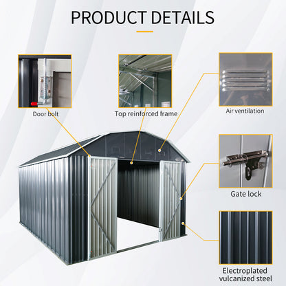 10 ft x 12 ft Outdoor Metal Storage Shed with Arch Roof with Lockable Doors for Backyard Garden Patio Lawn, Black image 5