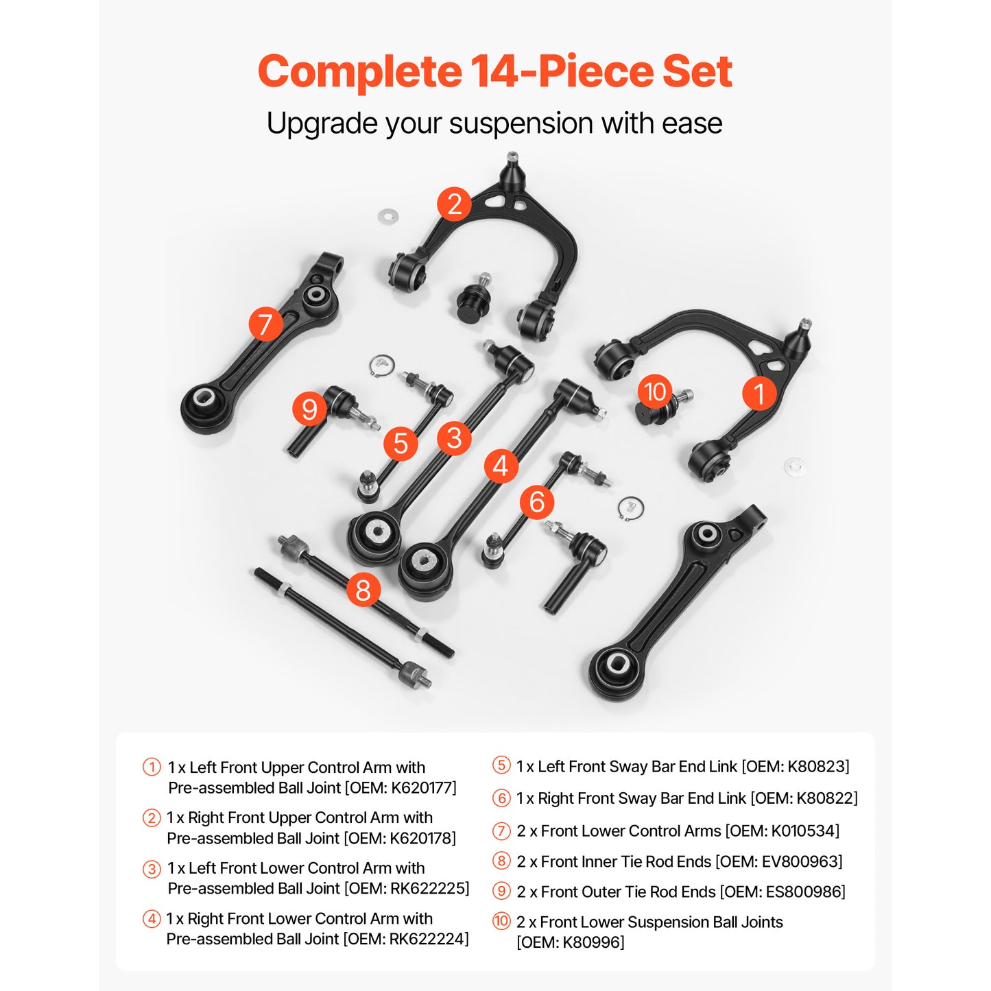 Left Right Front Upper & Lower Control Arms Kit, OEM Suspension Kit Compatible with 2011-2017 Chrysler 300 RWD, 2011-2017 Dodge Challenger RWD, 2011-2014 Dodge Charger RWD (14PCS) image 10