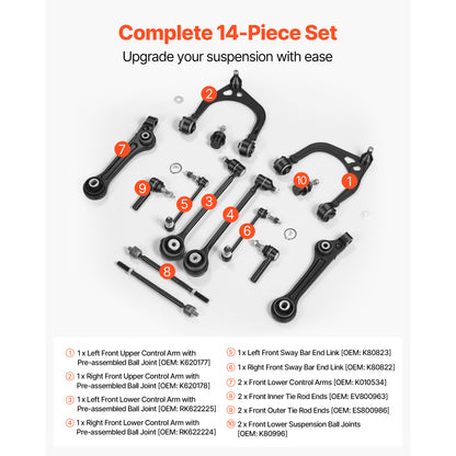 Left Right Front Upper & Lower Control Arms Kit, OEM Suspension Kit Compatible with 2011-2017 Chrysler 300 RWD, 2011-2017 Dodge Challenger RWD, 2011-2014 Dodge Charger RWD (14PCS) image 10