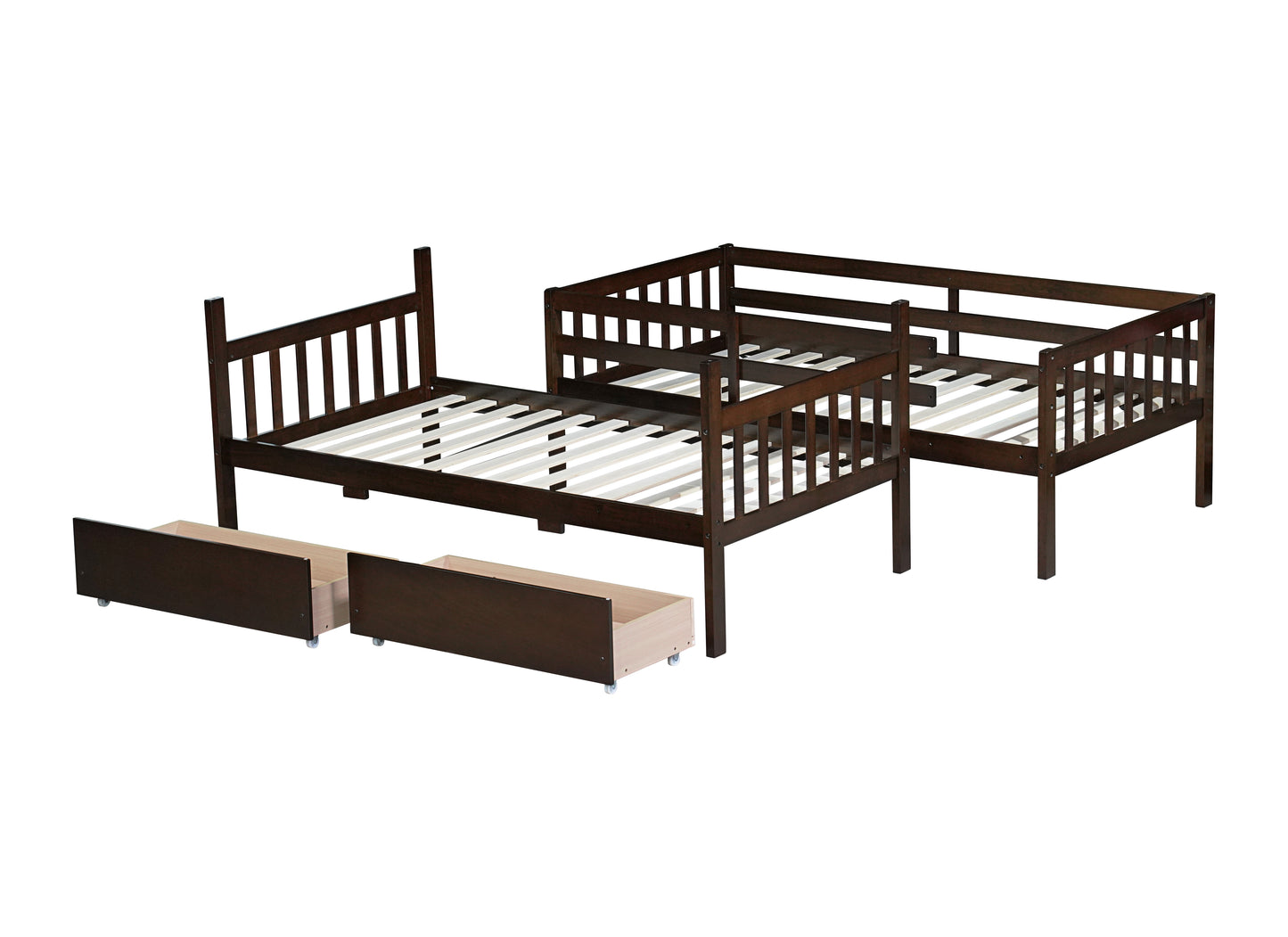 Twin Over Twin Rubber Wood Bunk Bed with 2 Drawers, Convertible into 2 Twin Beds, Twin Size Bunk Bed with Ladder and Safety Guardrails,Espresso (Old Sku W504S00200) image 2