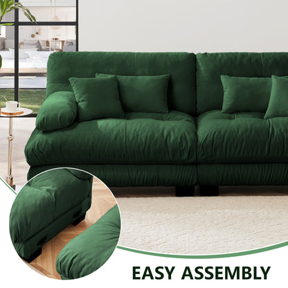 Cloud Couch Sectional Sofa for Living Room, Chenille 2 Seater Sofa with 2 Lumbar pillows and 2 throw pillows, Upholstered Wide Arm Sofa with Convertible Ottoman,Chenille Green image 7