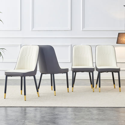 A modern dining chair with a white dark gray dual tone PU leather backrest and black metal legs, suitable for kitchens, bedrooms, and offices. A set of 4 pieces (white+dark gray+PU)C-007 image 2