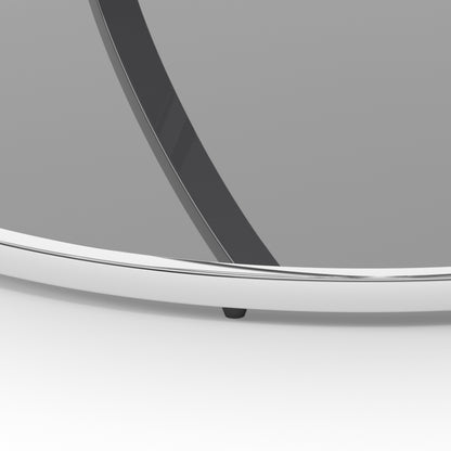 31.50'' Modern Glass Coffee Table with 2 Tiers, Ring-Shaped Frames, Chrome Finish and Gray Tempered Glass, Round Coffee Table for Living Room, Bedroom and Office, Silver image 10