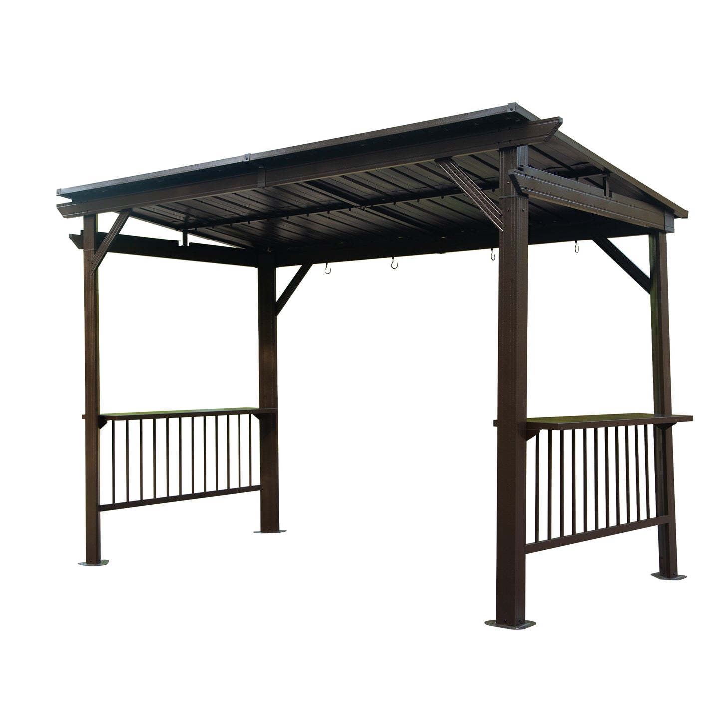 6.5x12FT Hardtop Grill Gazebo, Outdoor BBQ Gazebo with 2 Side Shelves and Sloping Galvanized Steel Roof, Metal Permanent Grill Canopy with Ceiling Hooks for Patio, Lawn, Backyard, Deck, Brown image 2