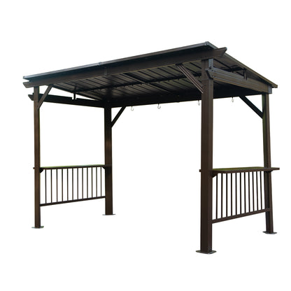 6.5x12FT Hardtop Grill Gazebo, Outdoor BBQ Gazebo with 2 Side Shelves and Sloping Galvanized Steel Roof, Metal Permanent Grill Canopy with Ceiling Hooks for Patio, Lawn, Backyard, Deck, Brown image 2