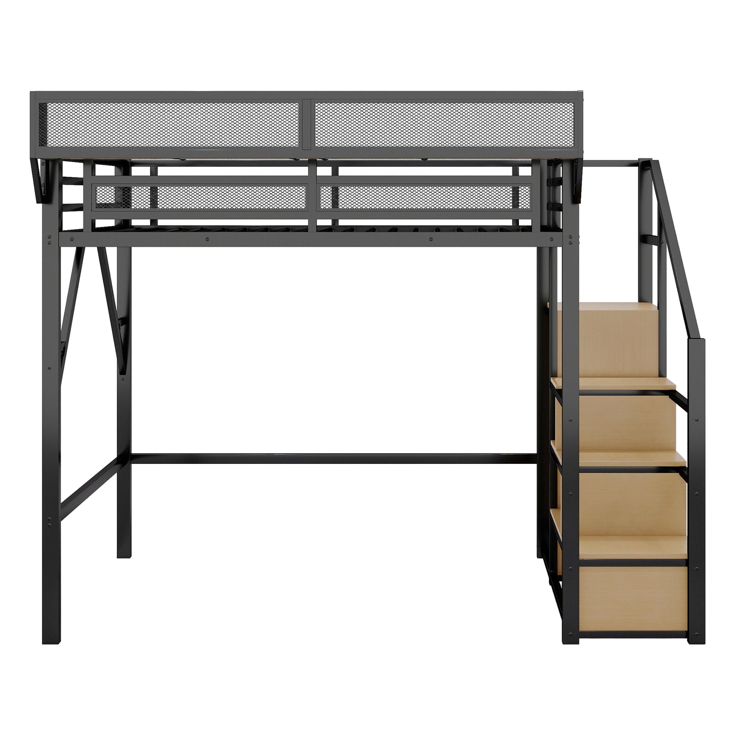Full Size Loft Bed with Stairs, Metal Full Loft Bed with Storage Shelves, High Loft Bed with Wardrobe for Kids Teens, Black(Old SKU W2580S00029) Patent Products image 4