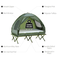 Outsunny 2 Person Foldable Camping Cot with Tent, Bedspread and Thick Air Mattress, 4-In-1 Elevated Camping Bed Tent for Outdoor Hiking, Picnic, Travel