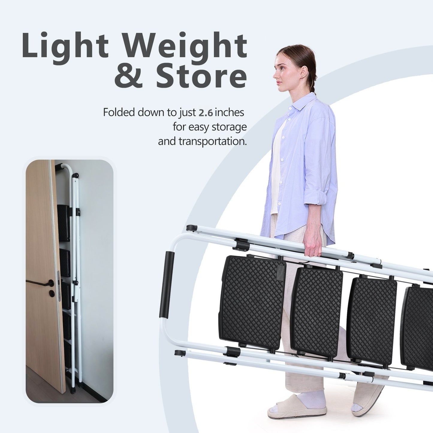 ladder, folding ladder stool, with anti slip wide pedals, steel ladder, with safety anti slip handle, lightweight 330 pound portable steel ladder stool in White 5 steps image 8