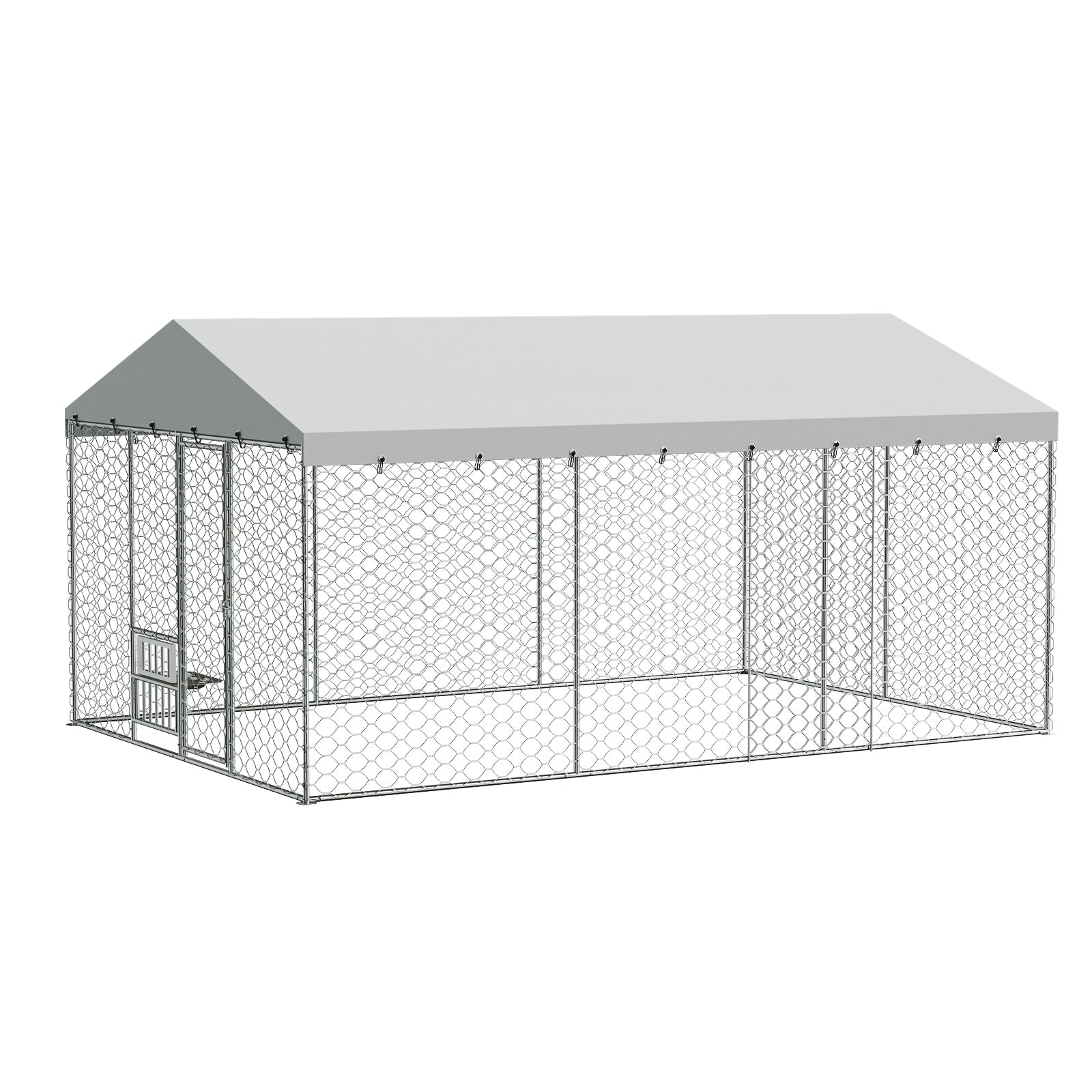 15x10 FT Large Outdoor Dog Kennel with Canopy, Heavy Duty Galvanized Steel Frame, Waterproof Cover, Built-in Elevated Feeding Bowls, Escape-Proof Lockable Pet Playpen for Large Dogs & Multiple Animal image 3
