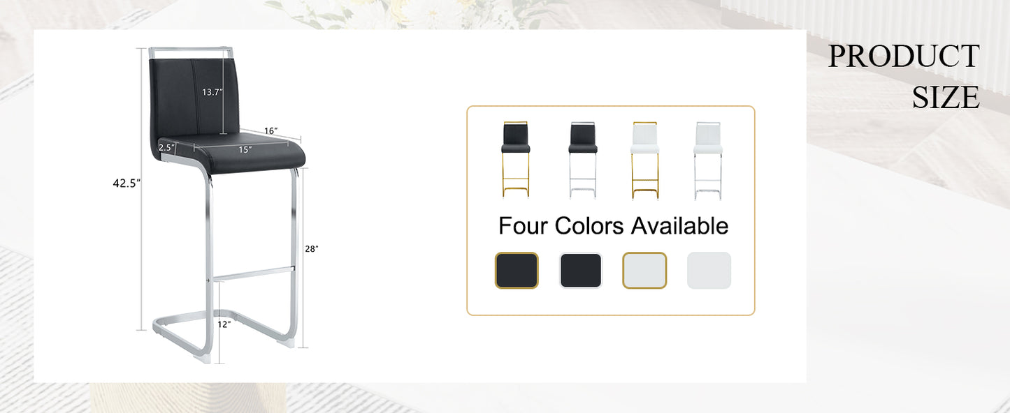 Modern and beautiful bar stool upholstered in PU leather with C-shaped silver metal legs for dining rooms, kitchens, terraces and guest office chairs.(set of 6) (black+PU) image 9