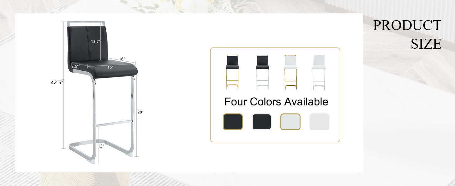 Modern and beautiful bar stool upholstered in PU leather with C-shaped silver metal legs for dining rooms, kitchens, terraces and guest office chairs.(set of 6) (black+PU) image 9