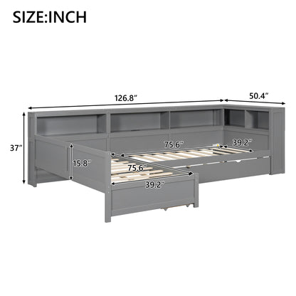 Wood Twin Size L-shaped Platform Bed with Trundle and a Drawer, Grey(Old SKU:N7090001045E) image 11