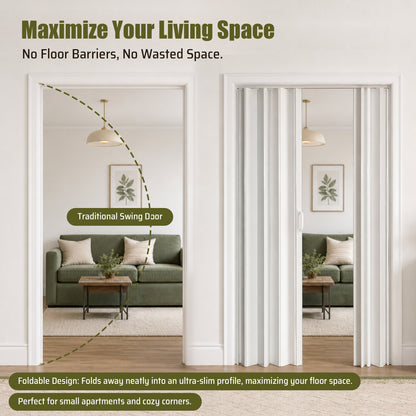 59"x77" PVC Accordion Folding Door, Double-Opening Heavy Duty Room Divider with Quiet Rollers & Dual Handles, Waterproof & Warp-Resistant – For Closet, Bedroom, Laundry image 3
