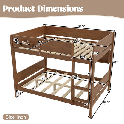 Queen over Queen Bunk Bed with Convenient Tray, Solid Wood Bunk Bed with Storage Shelves and Upgraded Slats,Vintage Brown image 4