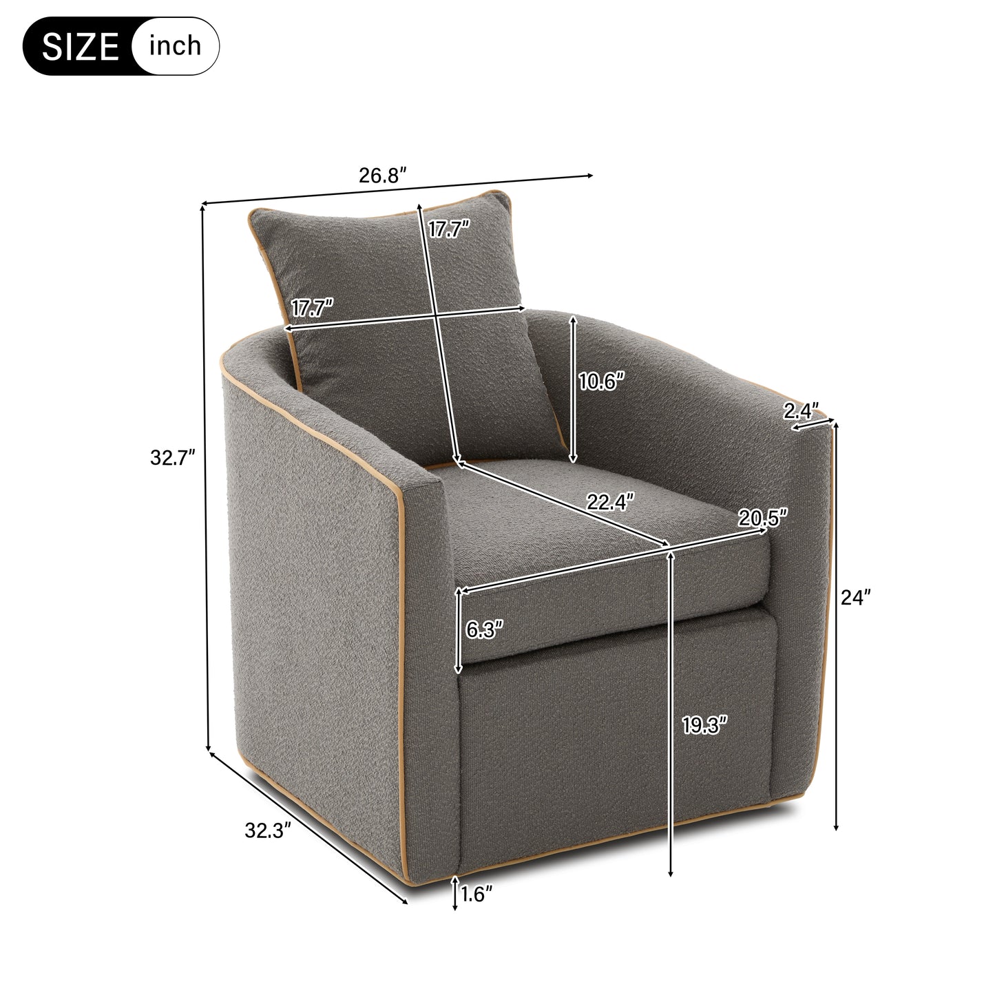Swivel Accent Chair Upholstered Club Chair Barrel Sofa Chair for Living Room, Reading Corner, and Small Spaces, Light Grey image 4