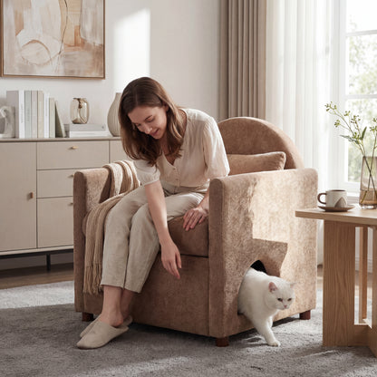 Coffee Pet Friendly Accent Chair with Hidden Pet Nook, Acacia Wood Legs, 220lbs Weight Capacity, Modern Upholstered Armchair for Living Room image 3