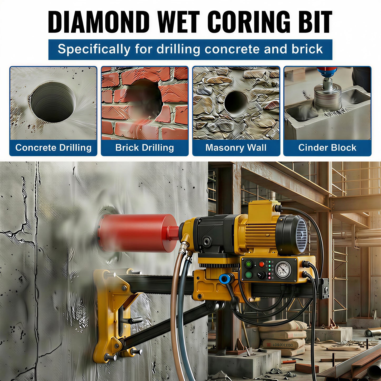 5 Inch Diamond Core Drill Bits,1-1/4"-7 Thread Diamond Core Bit for Cured Concrete with Rebar, Hard Masonry, Brick Block, Stucco, Stone,Flat image 9