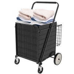 Bigger Super Jumbo Shopping Cart,Grocery Cart on Wheels, Foldable Utility Shopping Carts with Double Basket and 360° Rolling Swivel Wheels for Groceries Laundry