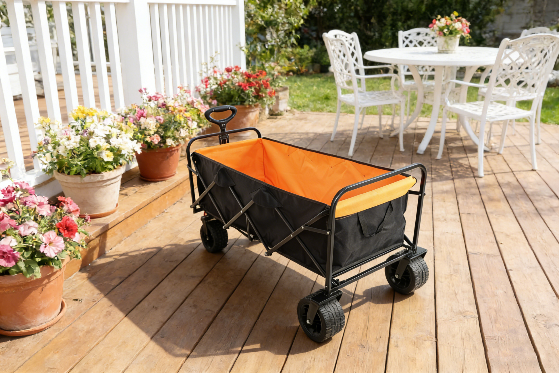 Big large capacity Folding cart Extra Long Extender Wagon Cart Folding Wagon Garden Shopping Beach Cart (black + orange) image 5