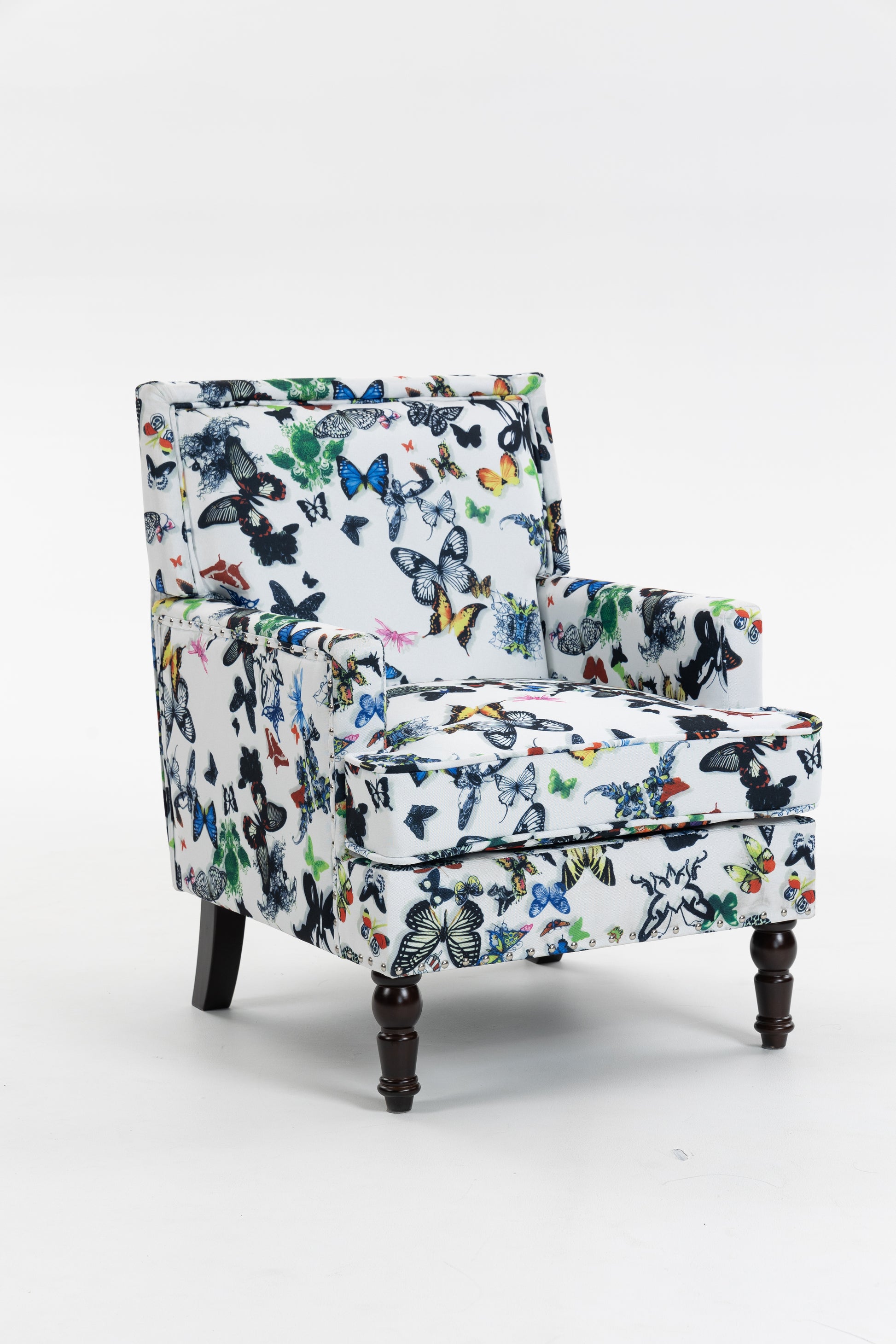 Upholstered Accent Chair, Vintage Armchair with butterfly Linen Fabric and Nailhead Trim for Living Room image 4