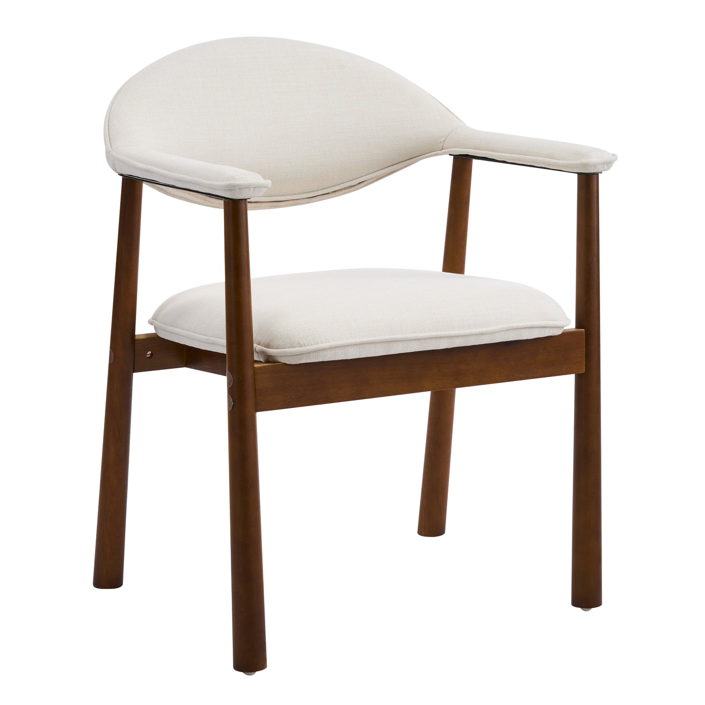 Modern Upholstered Dining Chairs with Curved Back, Beige Fabric & Walnut Finish Rubber Wood, Set of 2 image 5
