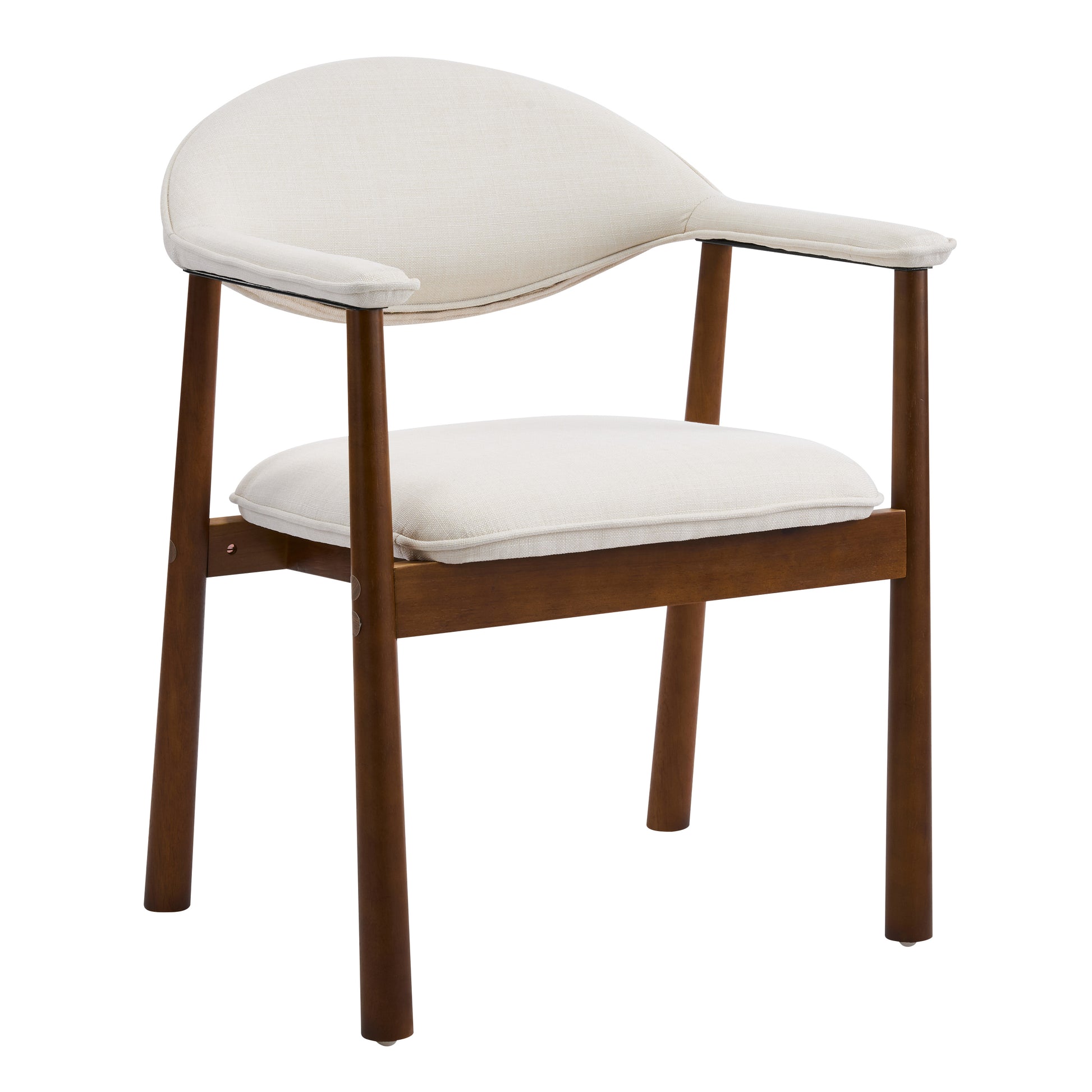Modern Upholstered Dining Chairs with Curved Back, Beige Fabric & Walnut Finish Rubber Wood, Set of 2 image 5