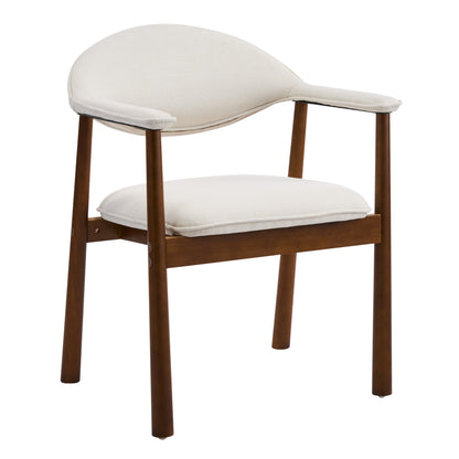 Modern Upholstered Dining Chairs with Curved Back, Beige Fabric & Walnut Finish Rubber Wood, Set of 2 image 5