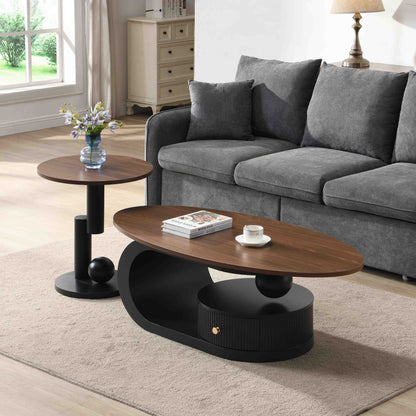 Luxury Nesting Coffee Table Set of 2, Tables with Storage for Living Room, Oval and Round Table Set, Black Center Table, Cocktail Table, Side Table, Large 47.24'', Small 19.69'' image 2
