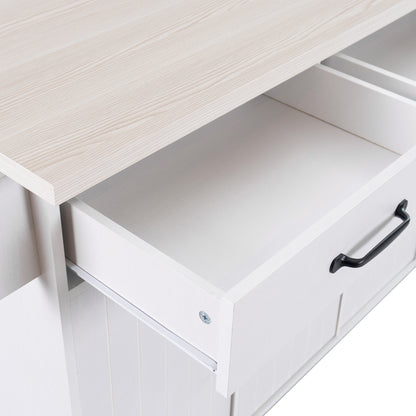 K&K Kitchen Island with Trash Can Storage Cabinet, Kitchen Cart with Drop Leaf, Spice Rack, Towel Rack and Drawer, Rolling Kitchen Island on Wheels with Adjustable Shelf, White image 5