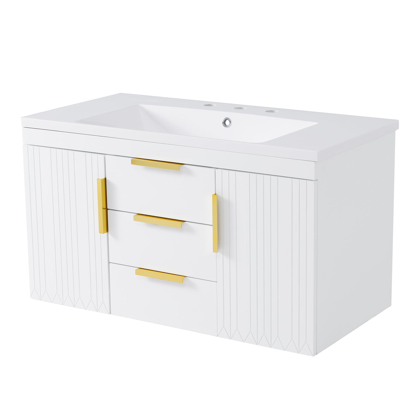 36'' Wall Mounted Bathroom Vanity, Floating Bathroom Storage Cabinet with 2 Drawers, Solid Wood Bathroom Cabinet (Same as N710S236003K) image 12