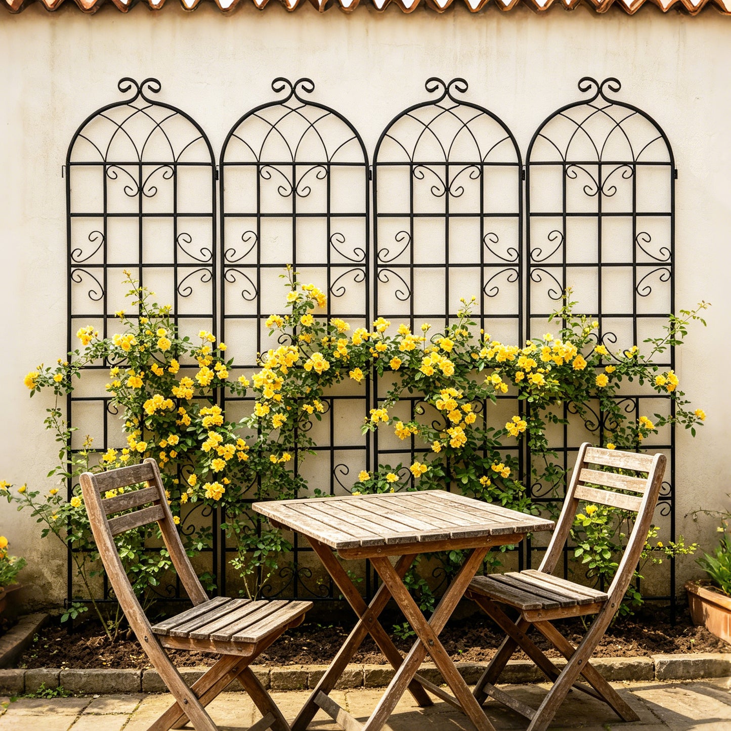 4 Pack Metal Garden Trellis 86.7" x 19.7" Rustproof Trellis for Climbing Plants Outdoor Flower Support Black image 4