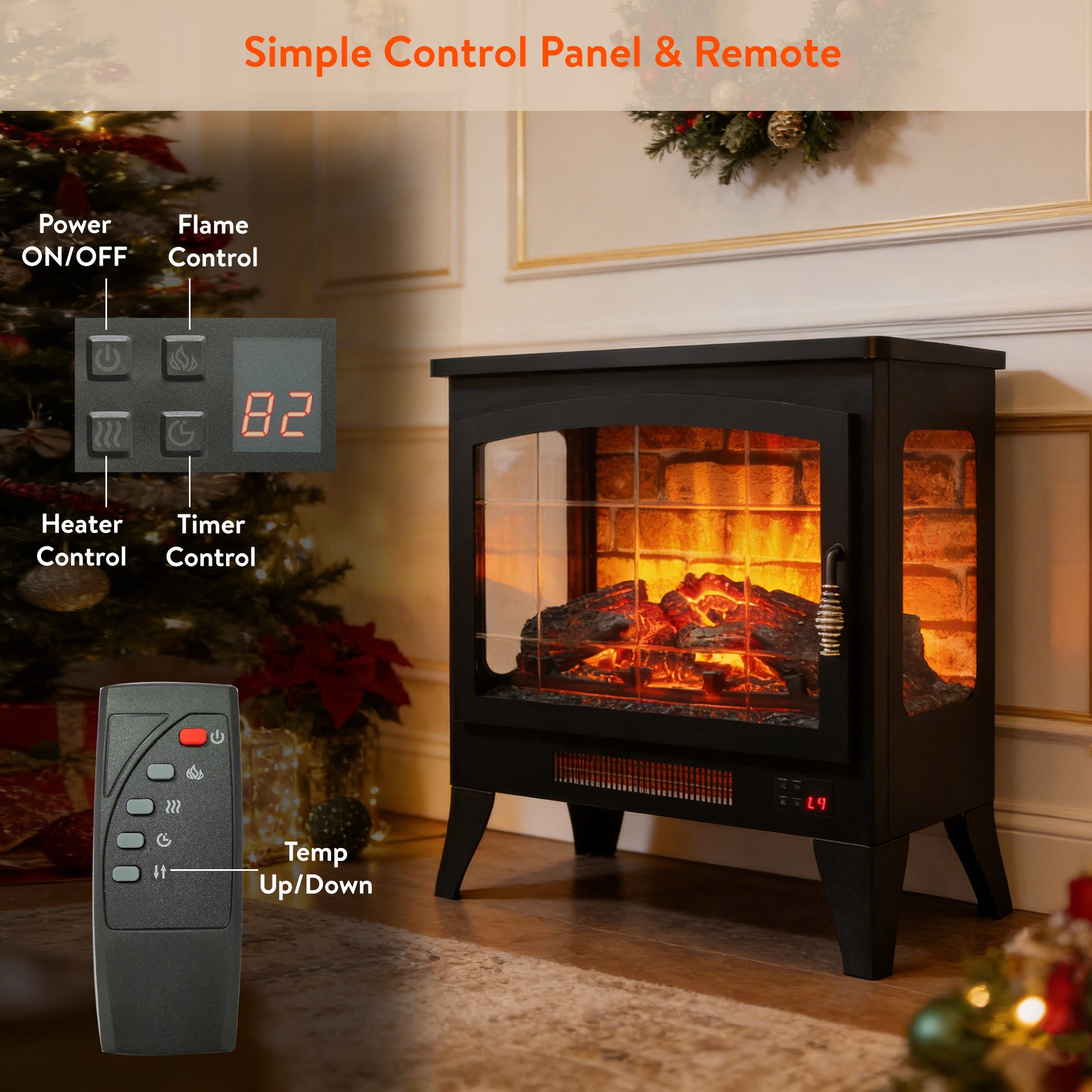 21 inchThree-sided Freestanding Electric Fireplace Stove heater with 3D Flame effect with remote control image 4