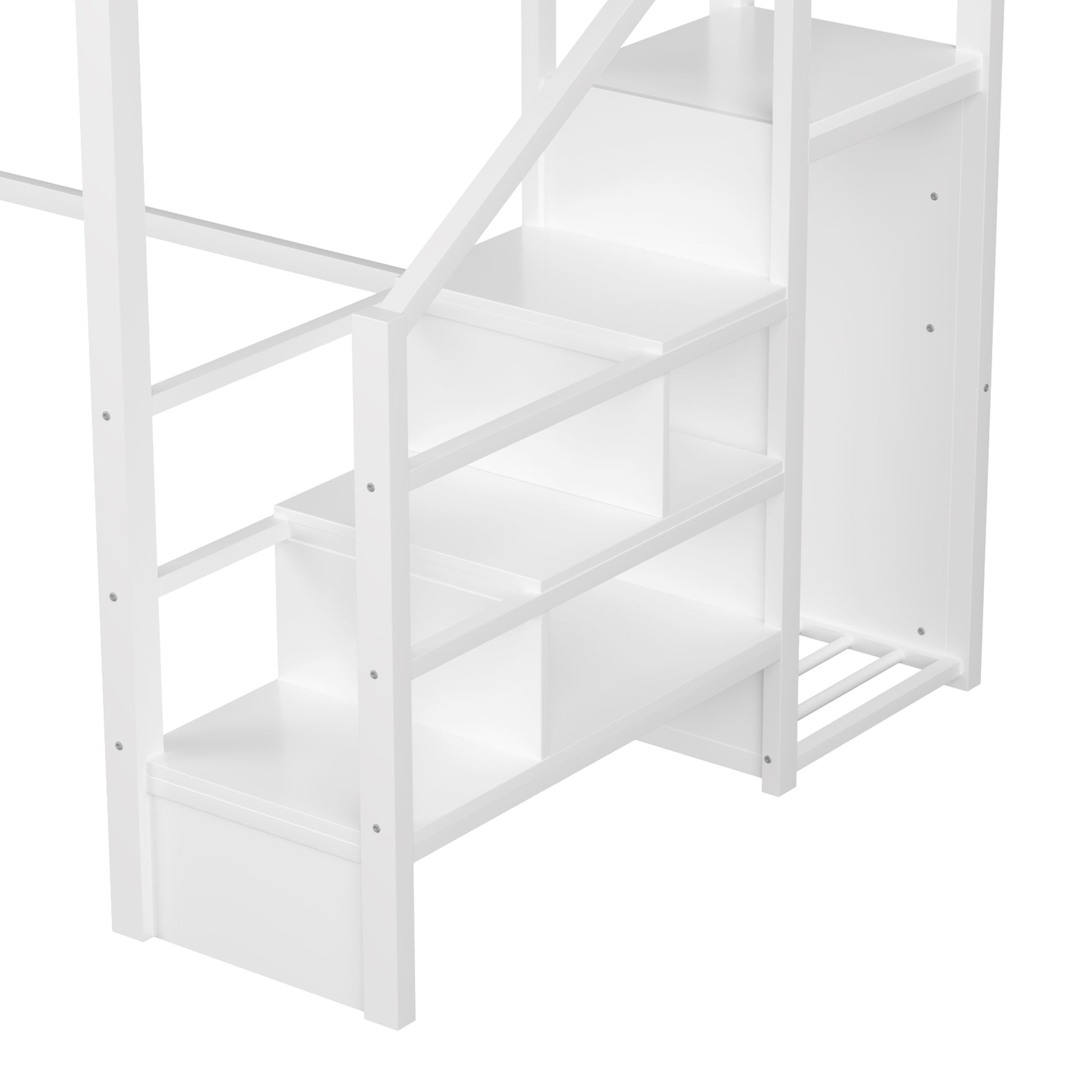 Full Size Loft Bed with Stairs, Metal Full Loft Bed with High and House Shaped Guardrails, High Loft Bed with Wardrobe for Kids Teens, White (Old SKU W2593S00037 Expect Arrival Datee2026/3/17) image 11