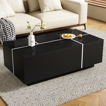 U-Can 47.2''-72.7'' Extendable Coffee Table, Multi-Functional Coffee Table with High-Gloss Finish, Coffee Table with 2 Hidden Storage Space and 2 Drawers for Living Room image 3