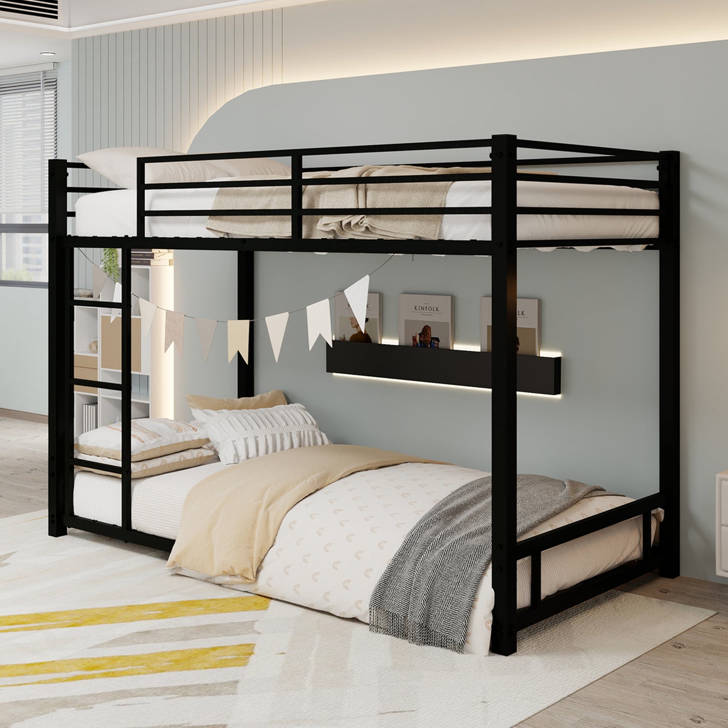 Metal Twin over Twin Bunk Bed/ Heavy-duty Sturdy Metal/ Noise Reduced/ Safety Guardrail,Black image 8
