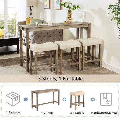 4-Piece Bar Table Set with Power Outlet, Dining Bar Table and Chairs Set,Bar Table Set with 3 Padded Stools for Living Room, Dining Room, Game Room, Brown image 4