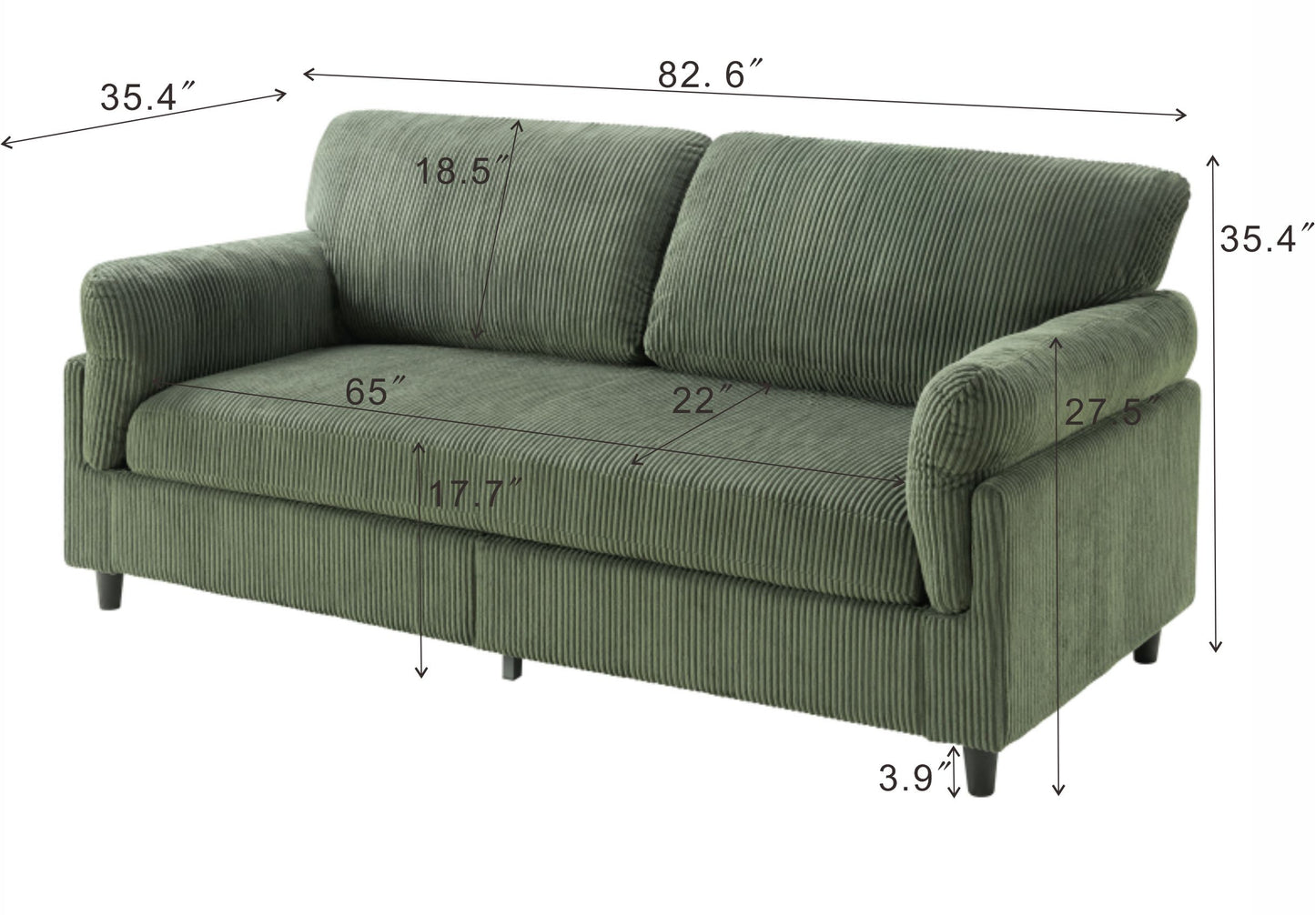 82.6" Corduroy Loveseat Sofa, Mid-Century Modern 2-Seater Couch, Iron & Wood Frame Construction,Soft Fabric Upholstered Love Seat for Living Room & Bedroom image 8