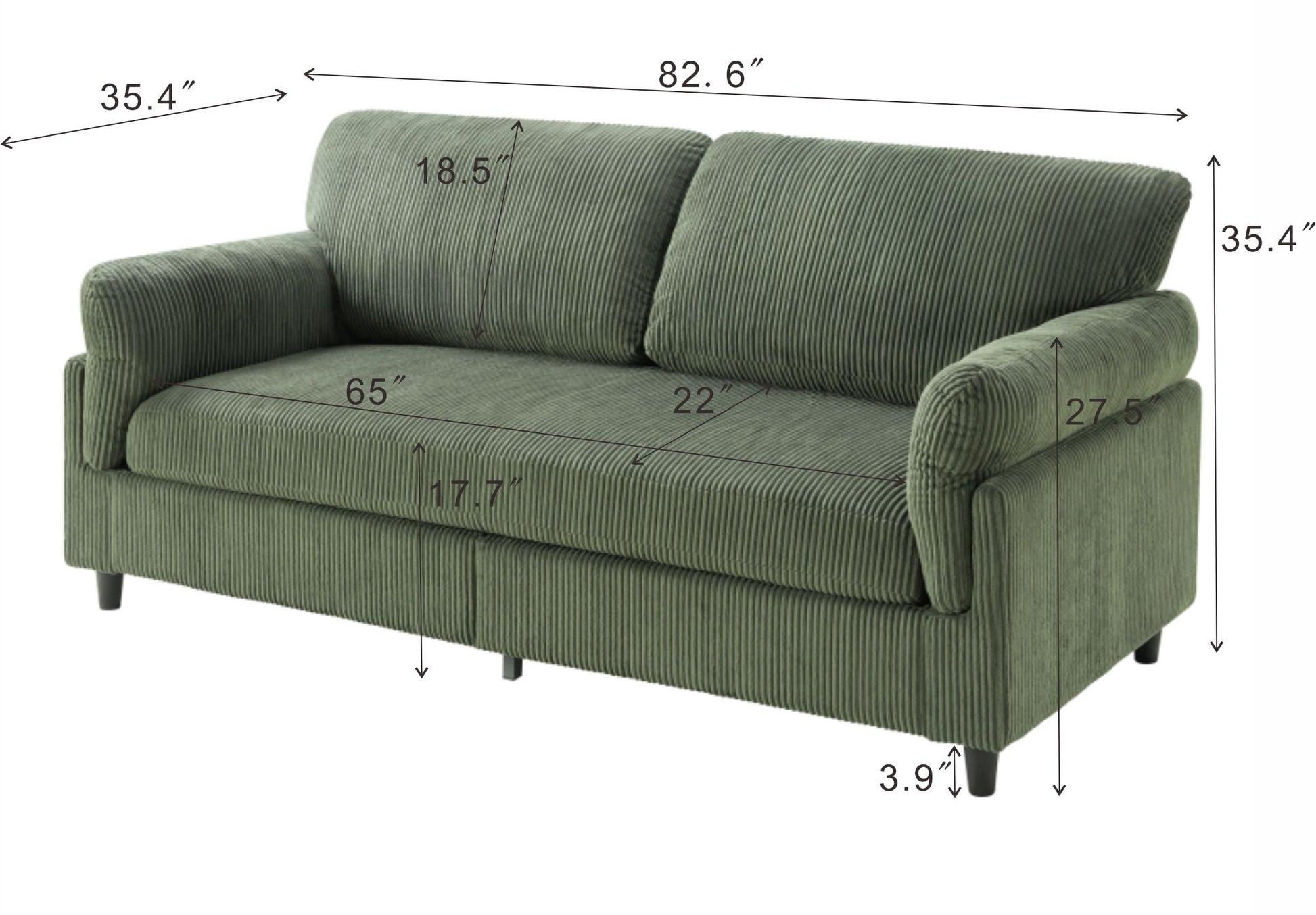 82.6" Corduroy Loveseat Sofa, Mid-Century Modern 2-Seater Couch, Iron & Wood Frame Construction,Soft Fabric Upholstered Love Seat for Living Room & Bedroom image 8