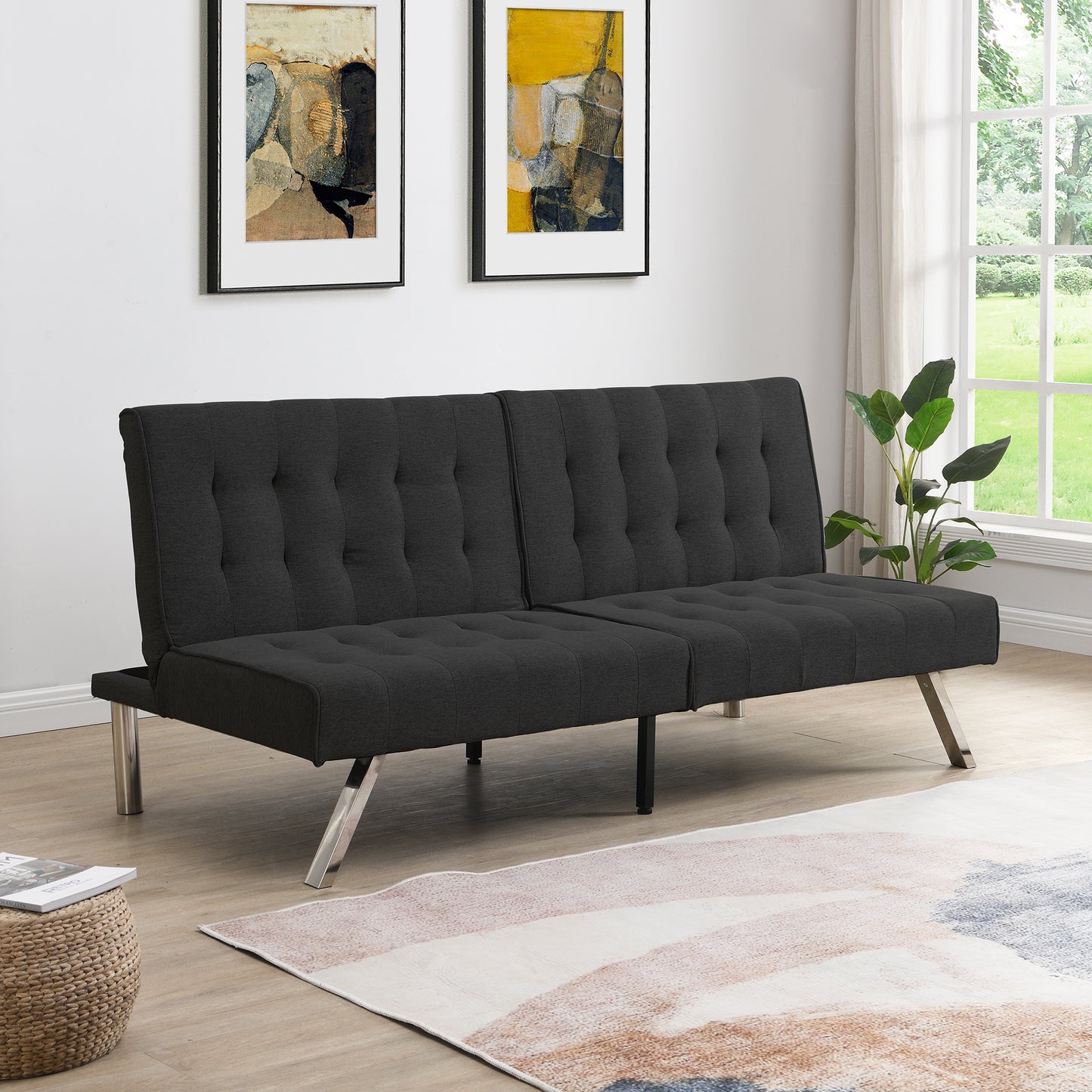 WOOD FRAME, STAINLESS LEG, FUTON, SOFA BED BLACK image 1